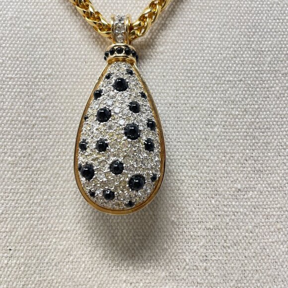 Gold Rope Chain Necklace With Reversible Teardrop Pendant Black & White Crystals - Picture 2 of 9